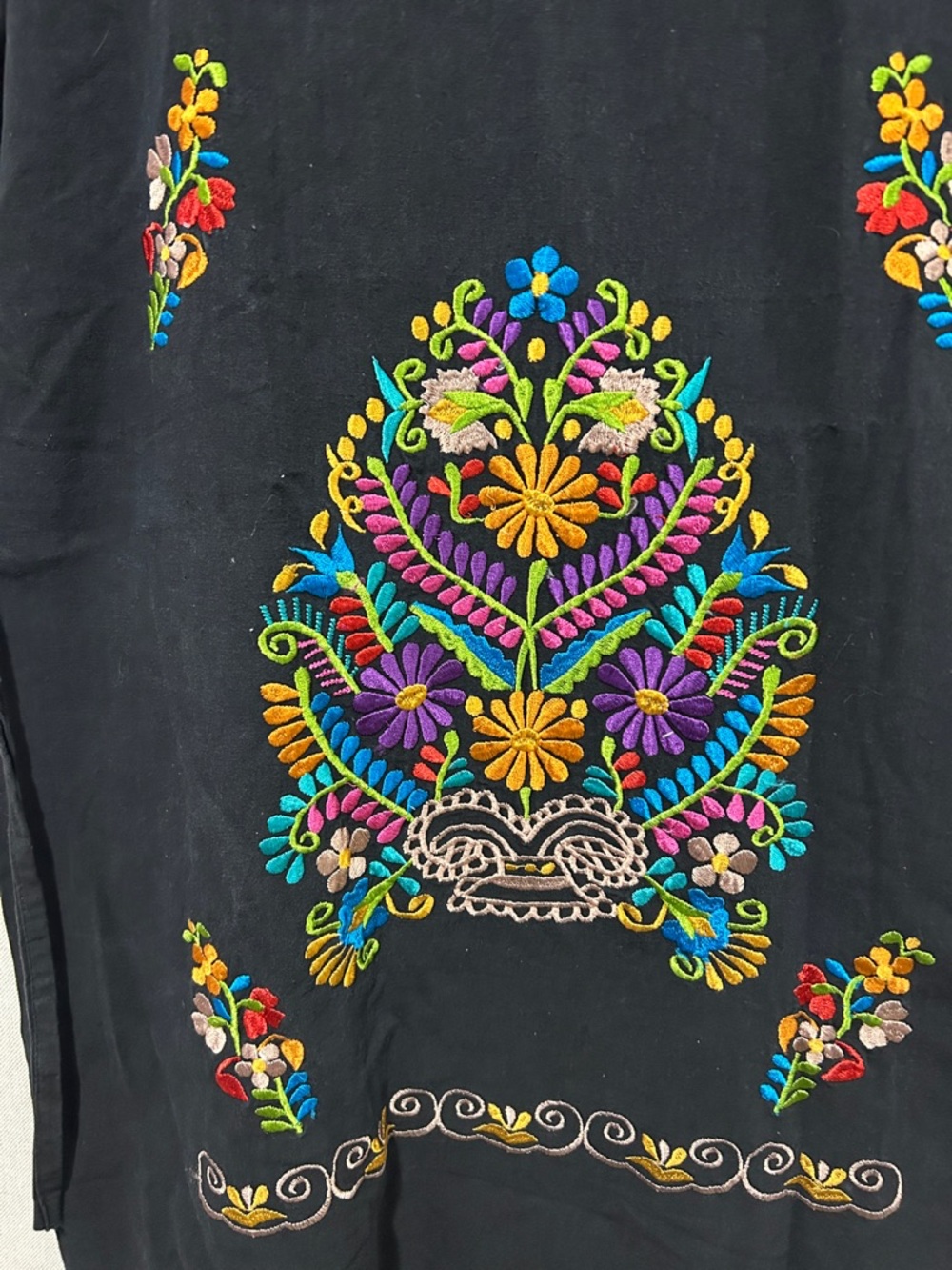 MEXICANA Black Dress with Multicolor Floral Embroidery - Picture 2 of 5